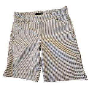 Hilary Radley Womens Pinstripe Stretch Pull-on Bermuda Shorts Blue White Medium